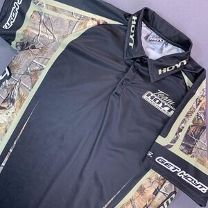 Hoyt Polo Shirt Mens XL Black Camo Team Hoyt Archery Hunting Performance Stretch
